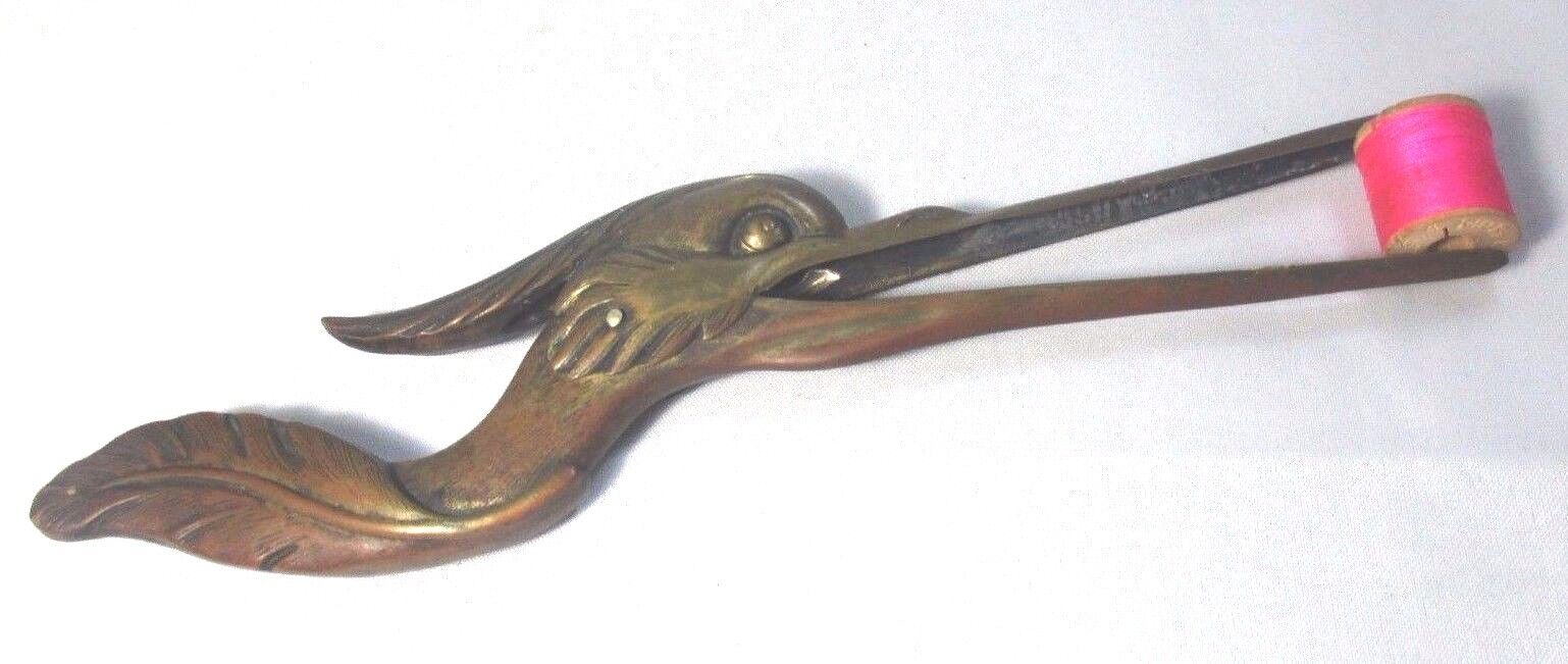 Brass Stork Clamp,midwife Tongs Or Sewing Ribbon Pullers Original Antique C1800