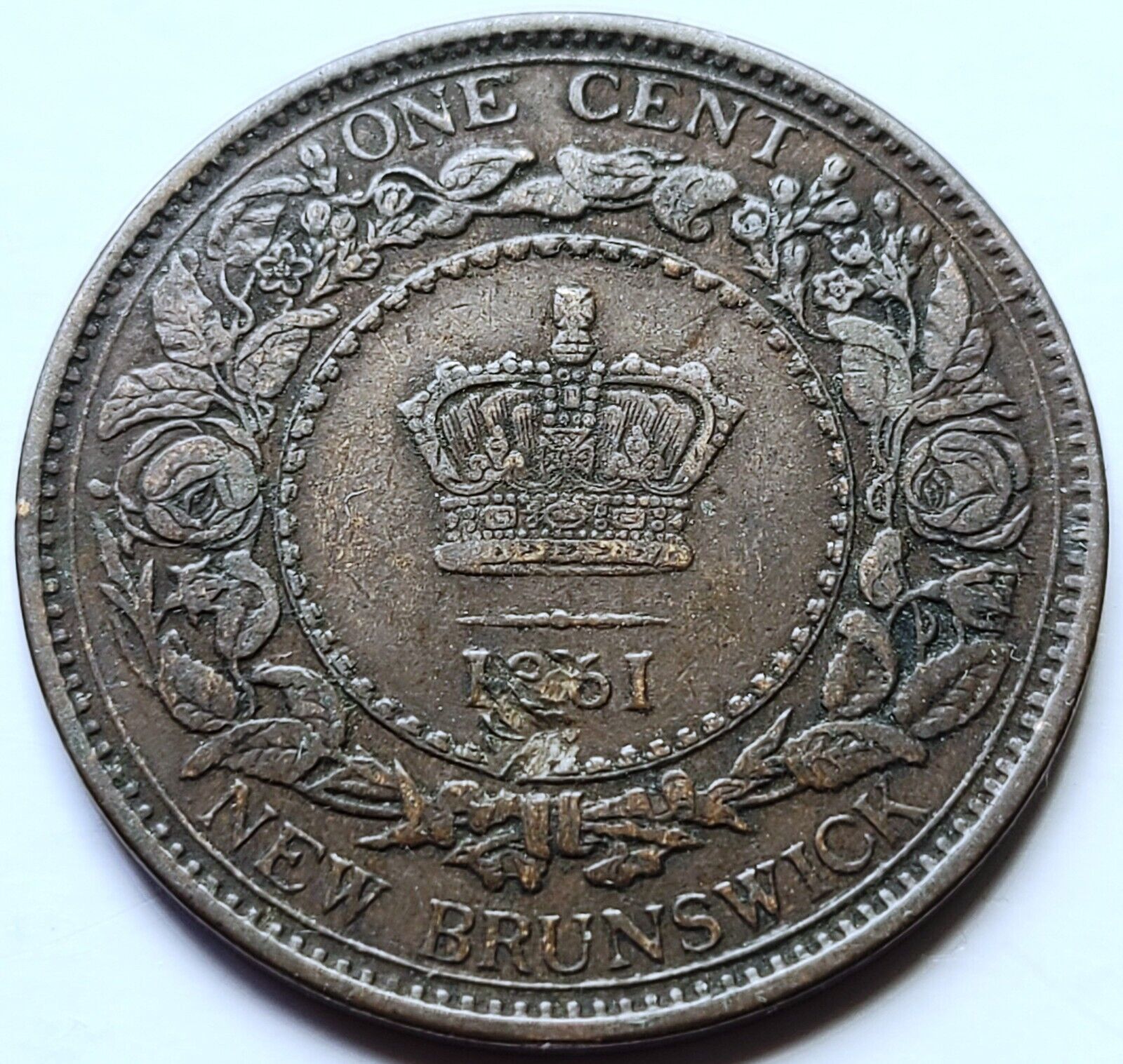 1861 New Brunswick One Cent Coin - Struck Thru Object