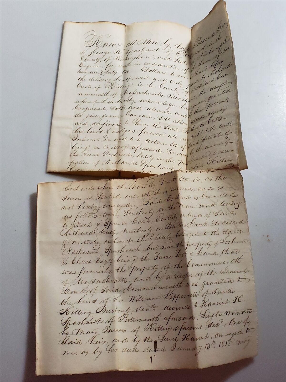 1818 Antique Deed Portsmouth Nh Geo Sparhawk Kittery Me Richard Cutts