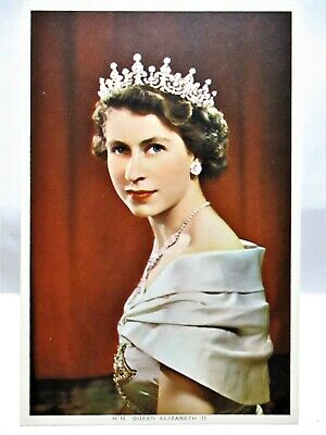 1950s Postcard Portrait Of H.m. Queen Elizabeth Ii Wearing Crown