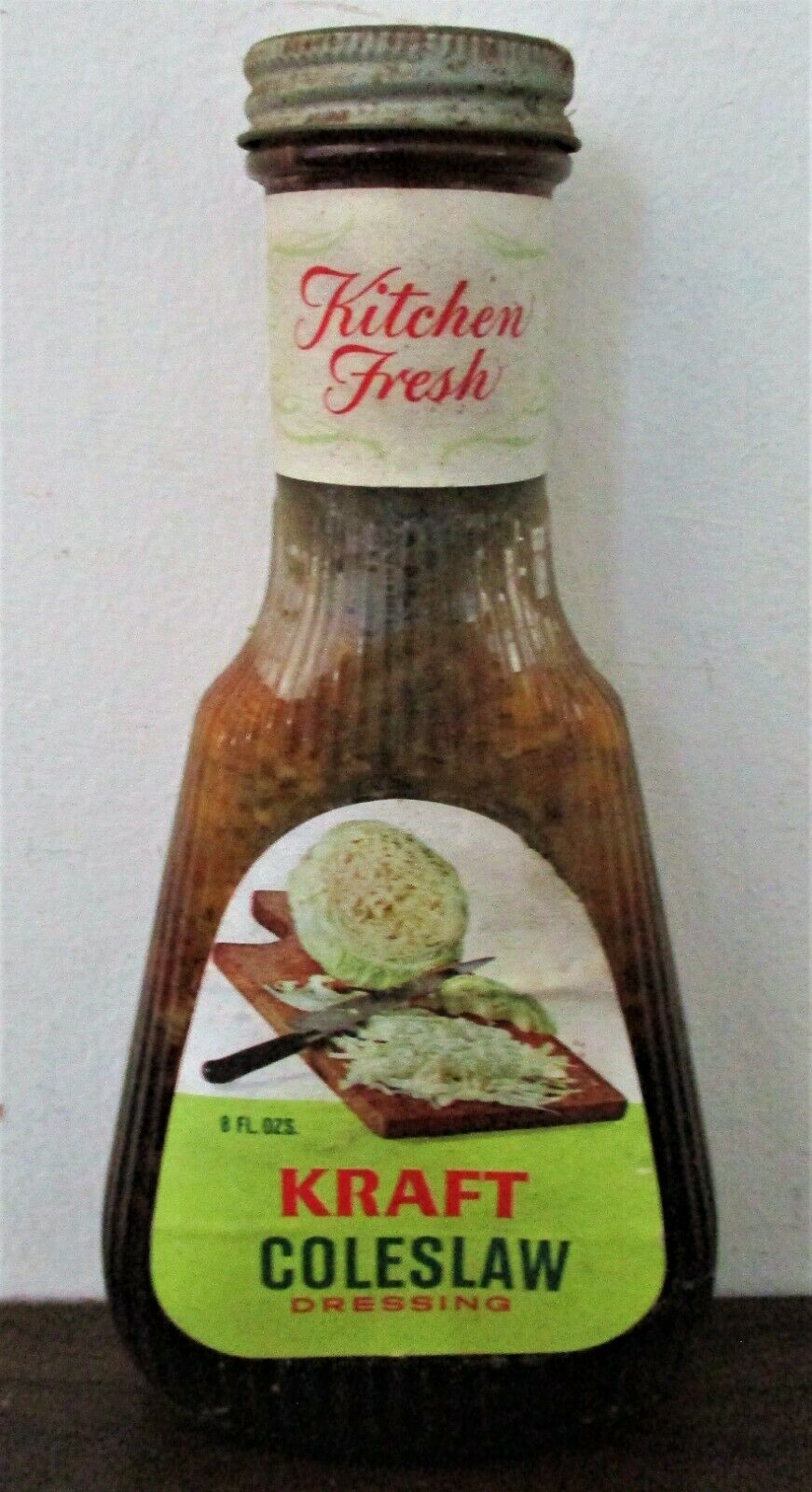 Vtg 1960's-70's Nos Kraft Kitchen Fresh Coleslaw Dressing Glass Bottle Metal Lid