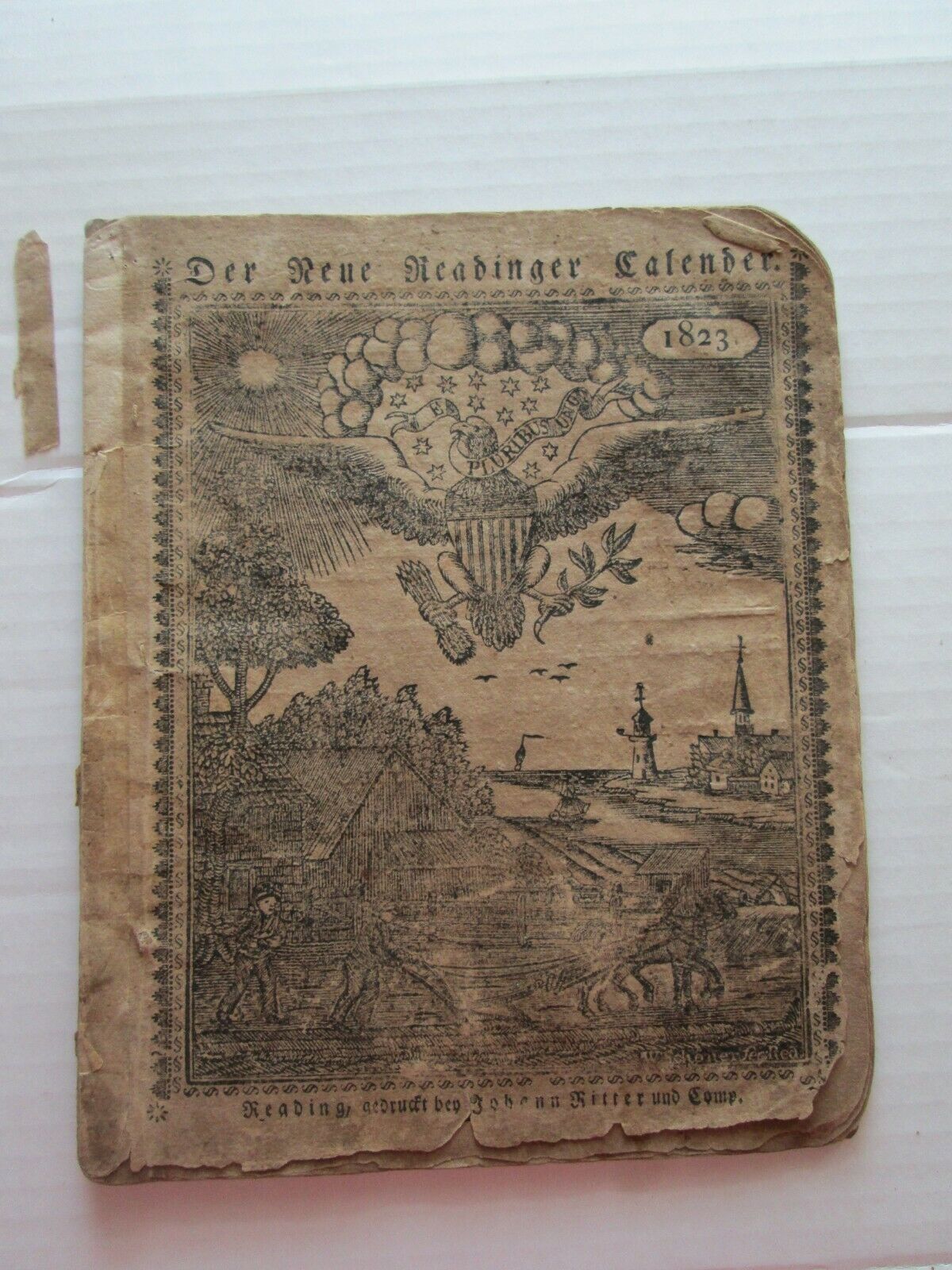 One (1) Original 1823 German Almanac, "der Rene Headinger Calender" As Seen