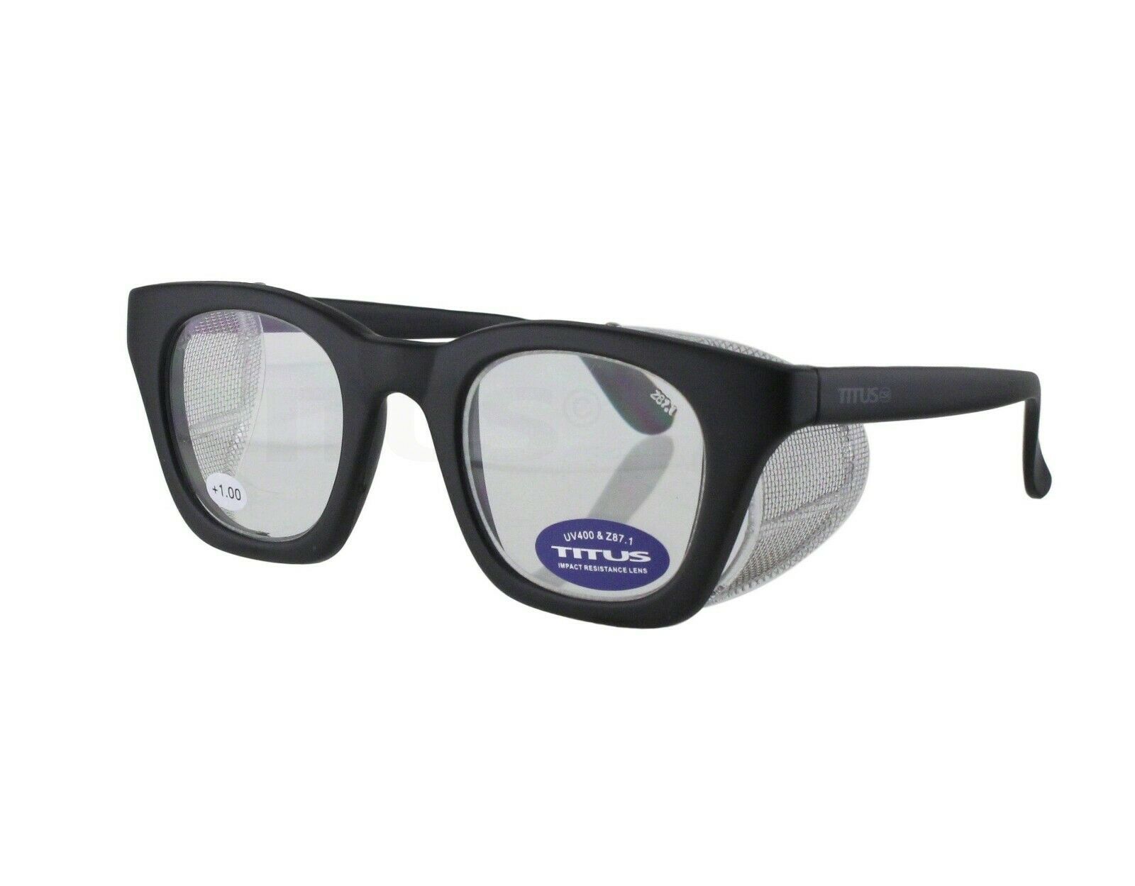 Titus G12 Retro Safety Readers Glasses Magnification W Side Shields Ansi Z87
