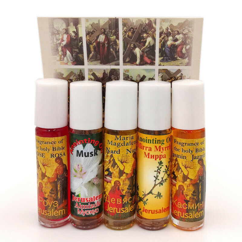 Set 5 Pure Anointing Oil Myrrh Nard Olive Musk Rose Biblical Holy Land Jerusalem