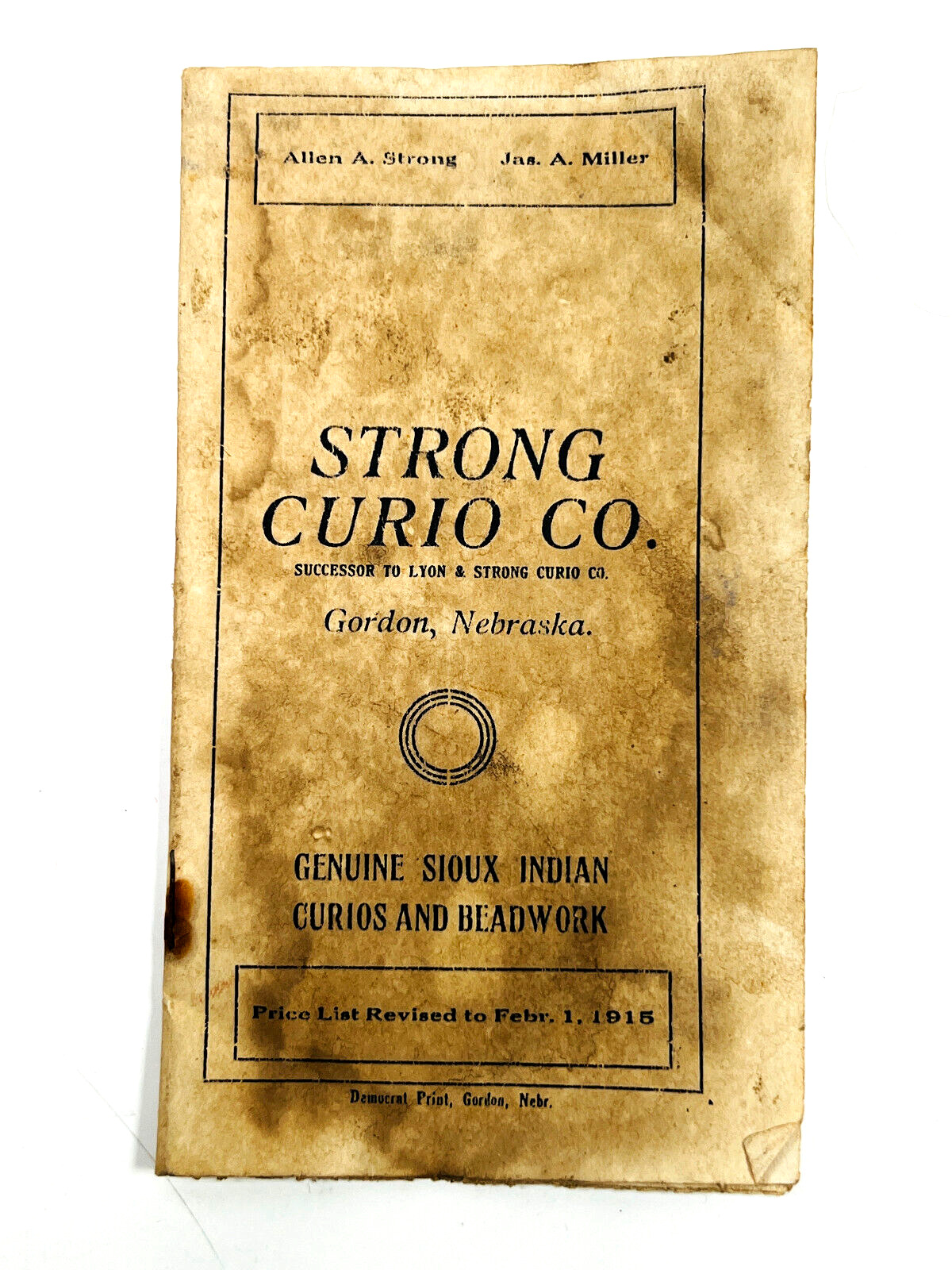 1915 Allen Strong Curio Catalog Sioux Indian Beadwork Pottery Blankets Gordon Ne